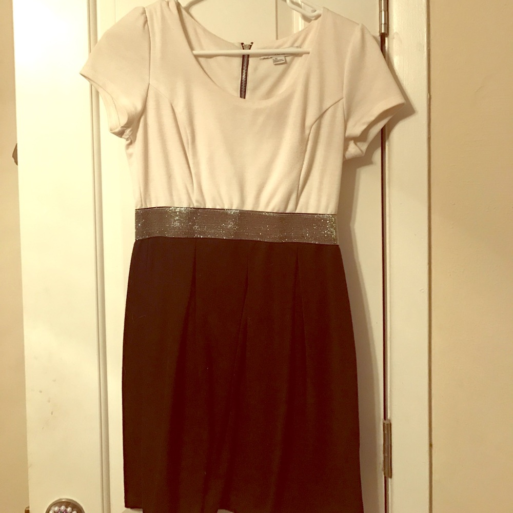 Black white and gold dress