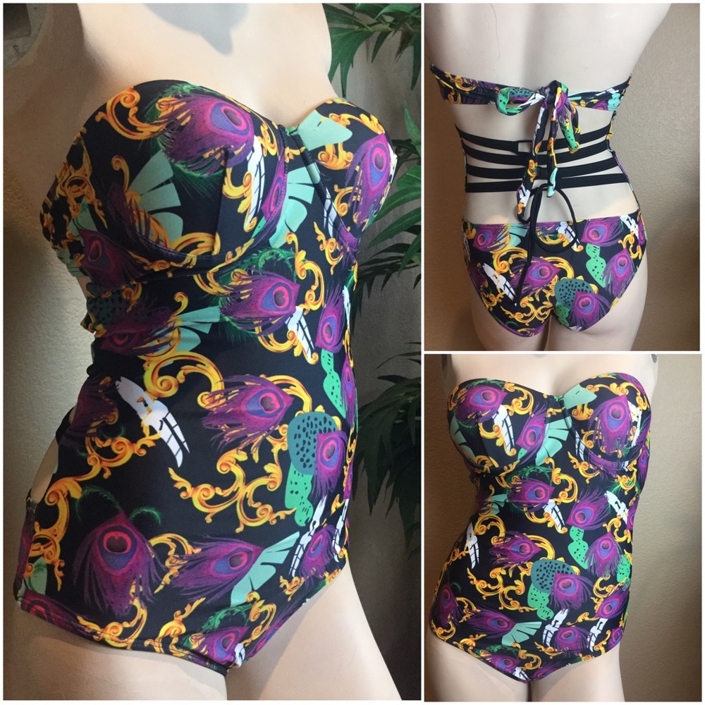 NWOT Strapless Royal Peacock One Piece Swimsuit