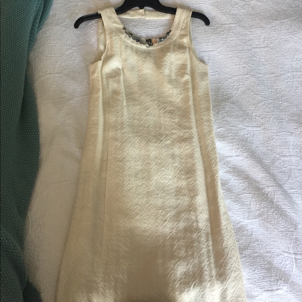 Cream Nine West Shift Dress with Jewel Accents