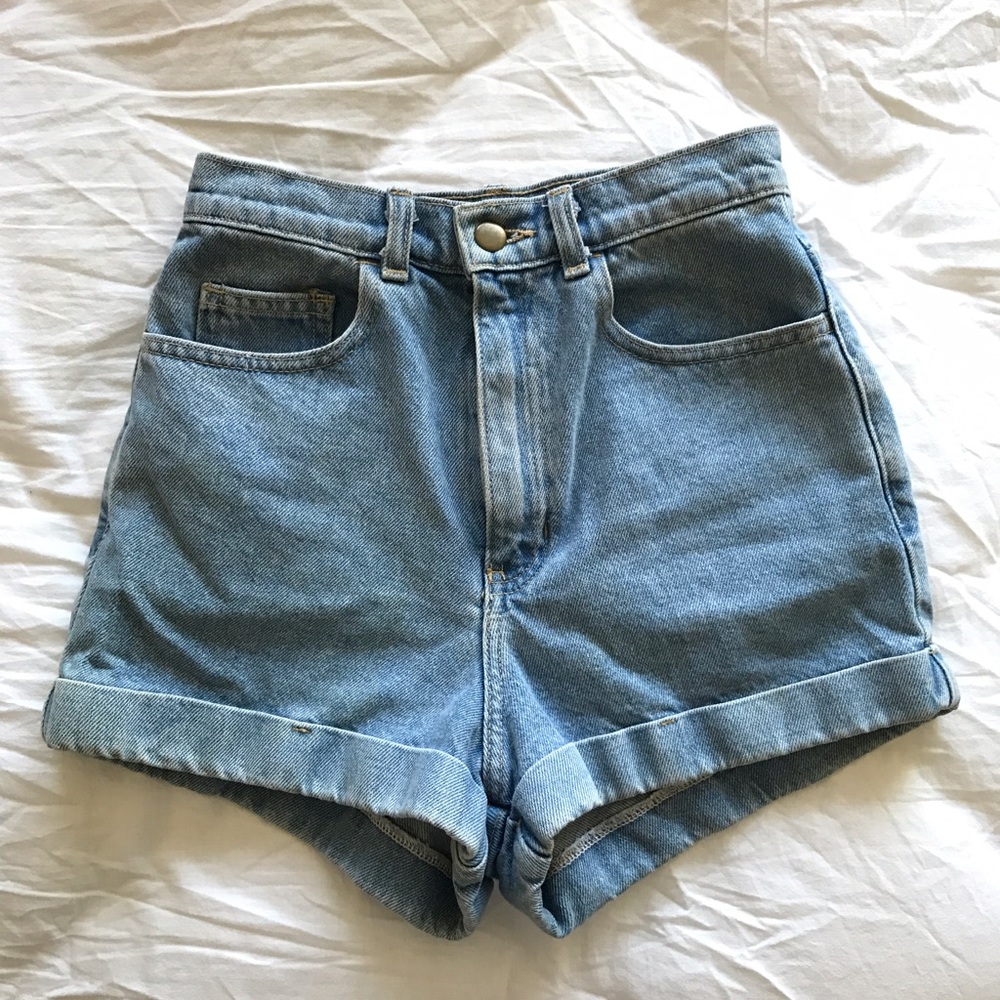 American apparel medium-stone washed denim shorts