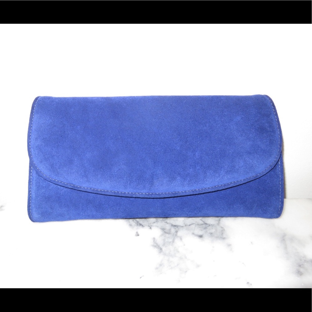 Blue Suede Clutch with Chain