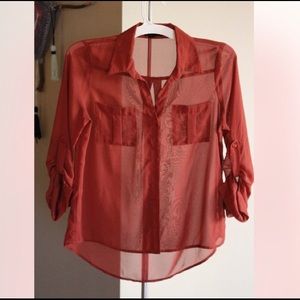 Burnt orange sheer blouse