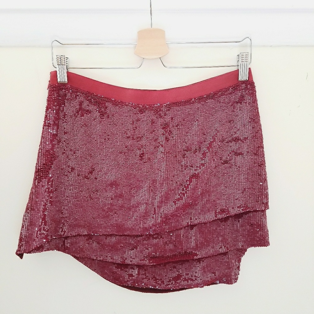 Oxblood Red sequined mini skirt