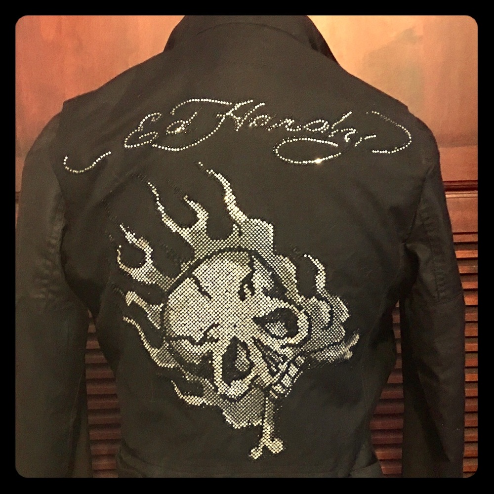 Ed Hardy Biker Jacket with Skull on back
