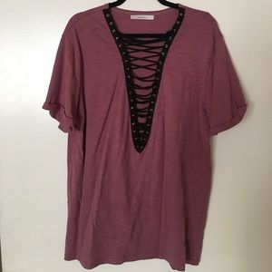 Purple lace front long t-shirt / short dress