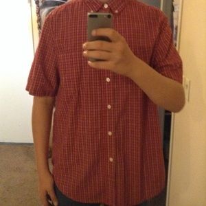 George red button down shirt.