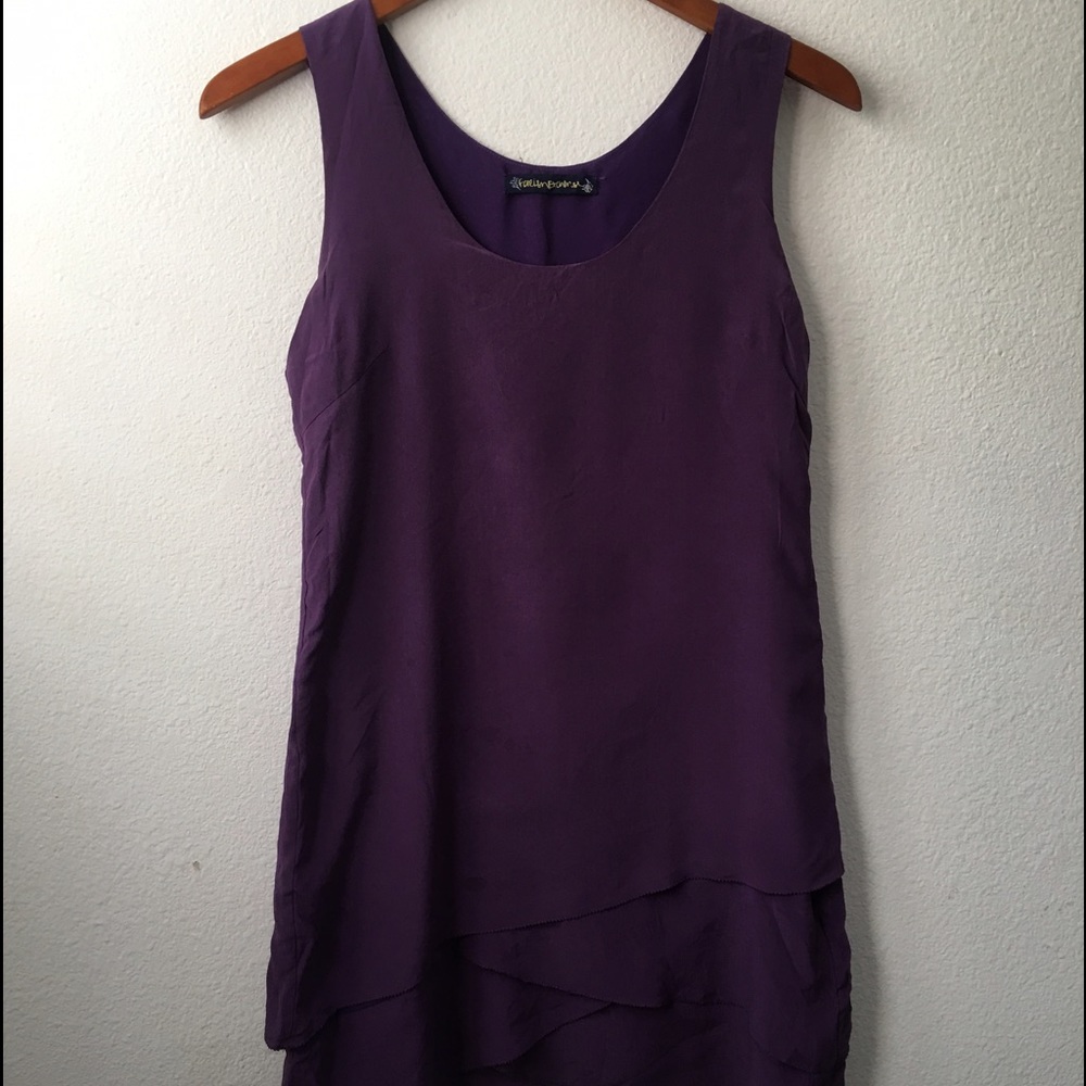 Purple silk dress with tiered bottom hem