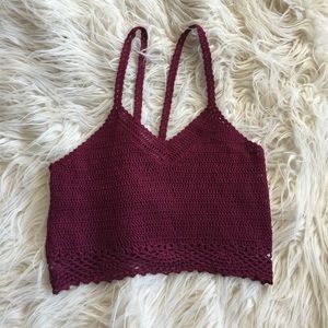 burgundy maroon crochet crop top
