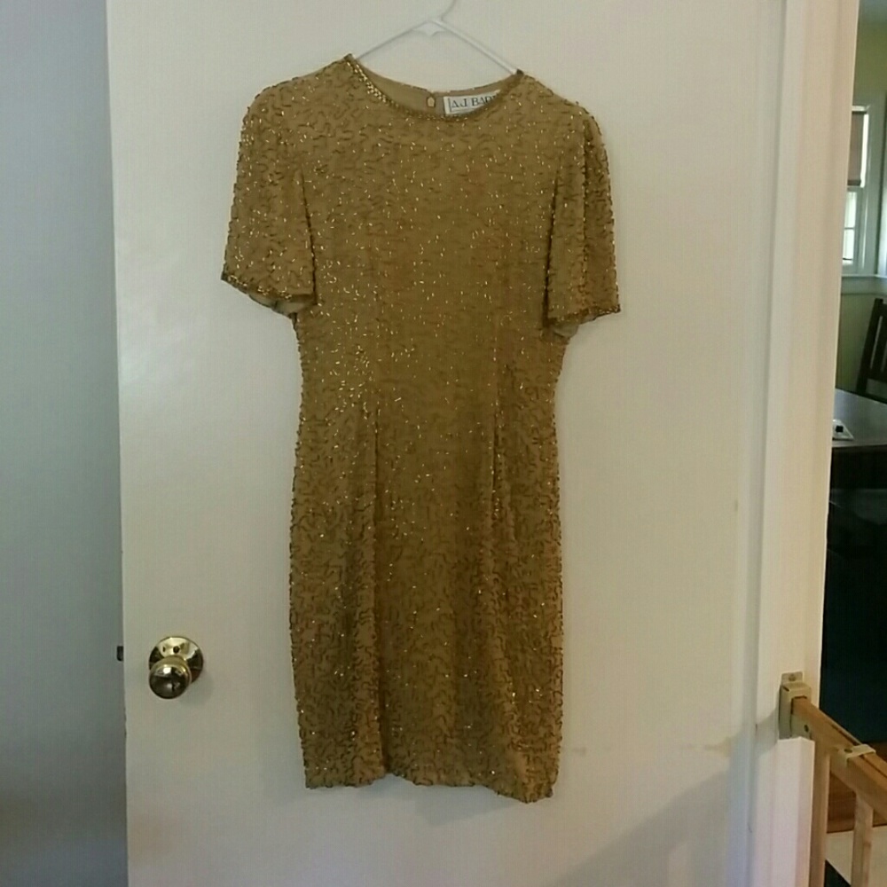 Vintage gold beaded A.J. Bari bodycon dress