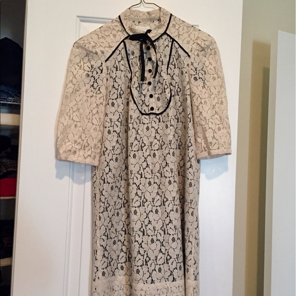 Black and cream lace short dress