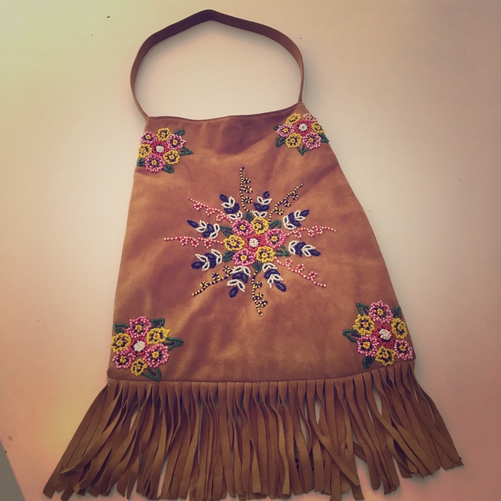 Suede Fringe Beaded Bag