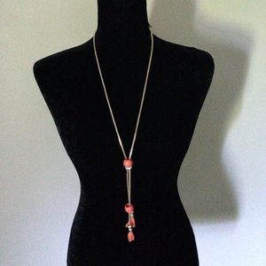 NWT Salmon and Gold Tassel Necklace