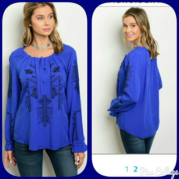 Cobalt Embroidered Boho Blouse - Picture 2 of 4
