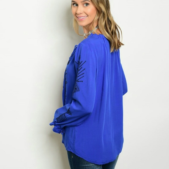 Cobalt Embroidered Boho Blouse - Picture 3 of 4