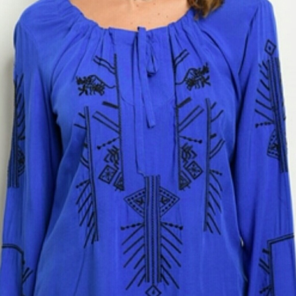 Cobalt Embroidered Boho Blouse - Picture 4 of 4