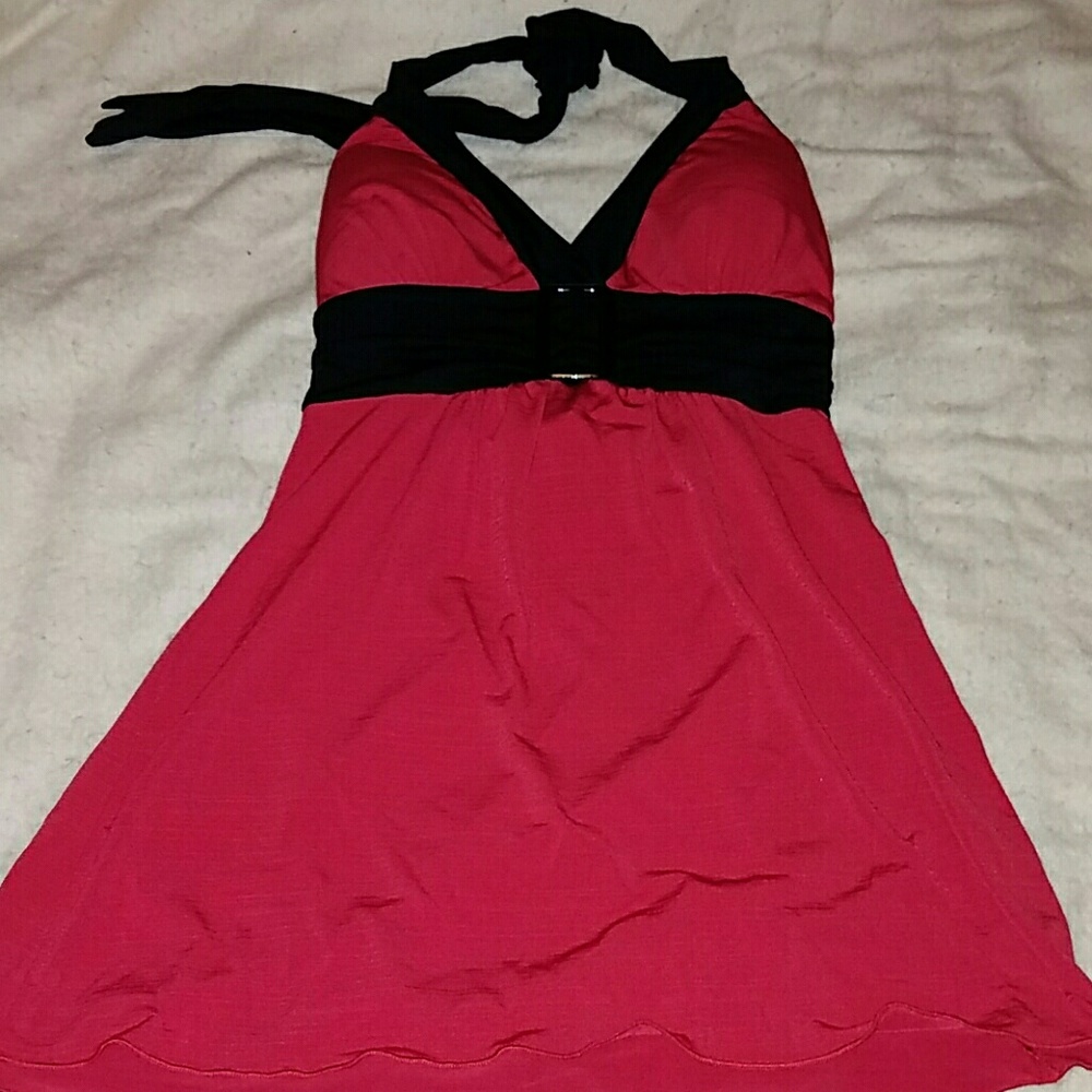 Red and black halter top