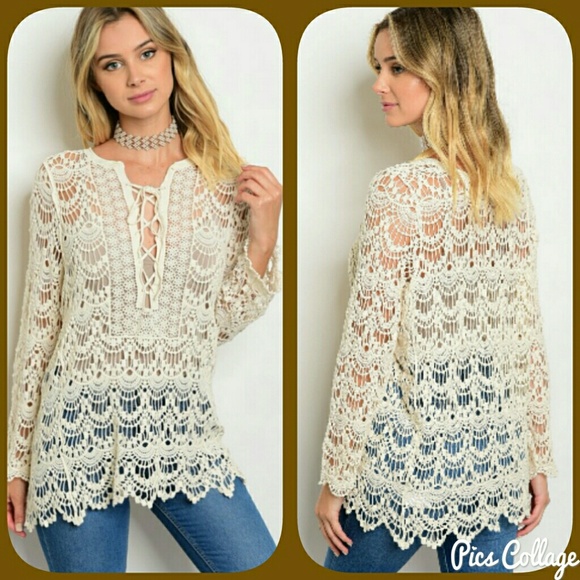 SOLD OUT!   Cream Crochet Top - Picture 2 of 6