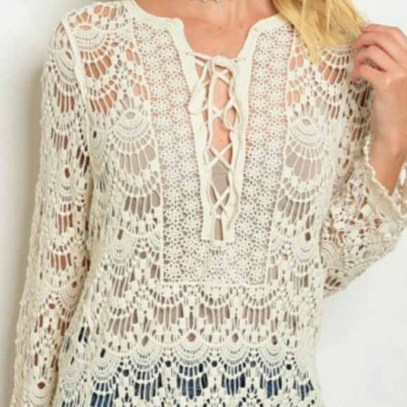 SOLD OUT!   Cream Crochet Top - Picture 4 of 6
