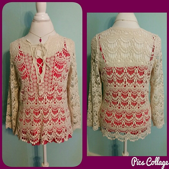 SOLD OUT!   Cream Crochet Top - Picture 5 of 6