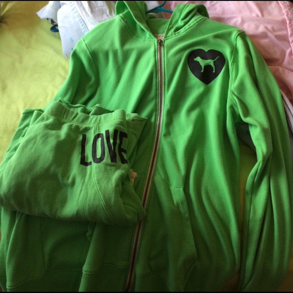 Green Victoria's Secret PINK Hoodie & Pants Set
