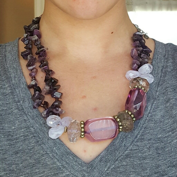 LOFT statement necklace with amythist - Picture 1 of 2