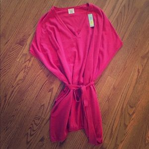 Pink poncho belted sweater