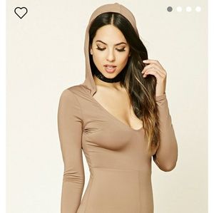 Taupe V Neck Body Suit with Hoody- Never Worn