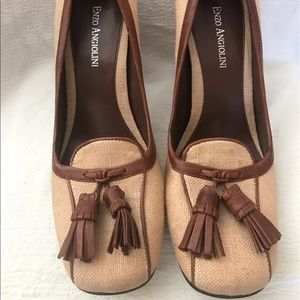 SZ 7.5 Enzo Angiolini Linen/Leather Heels