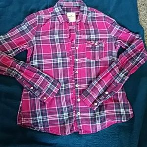 Hollister pink plaid shirt