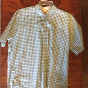 Green and white wrangler button down.