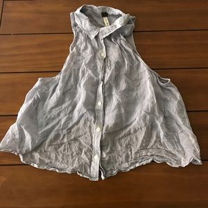 Free People Collared Blue and White Striped Top