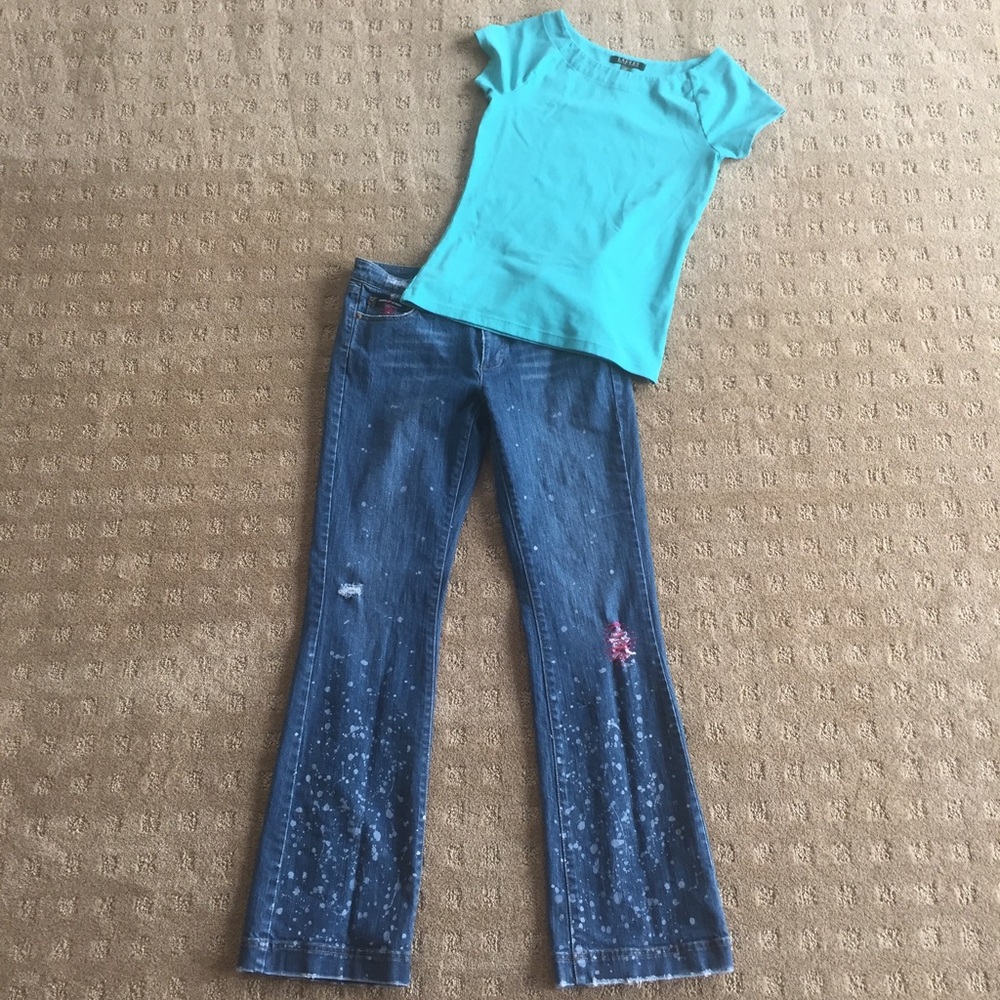DKNY juniors embroidered & distressed jeans