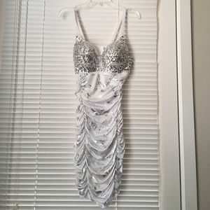 White Silver Sequin Party Clubbing Dress 38/L