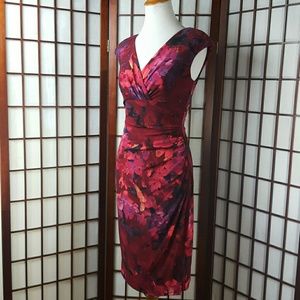 Multi Color Floral Side Gathered Sheath Dress