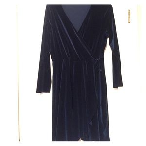 Faux velvet wrap dress teal 2x