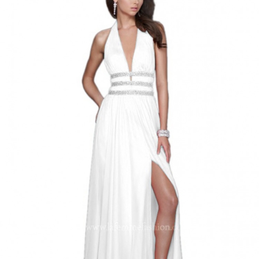 La Femme Prom Dress, white backless