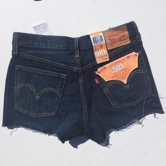 Levi's 501 Cut Off Jean Shorts Dark Blue 27,30 NEW - Picture 2 of 2