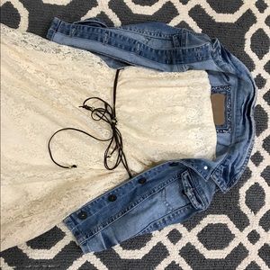 White lace summer dress denim vest