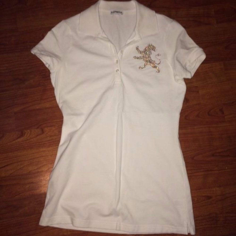 Express Rhinestone Embellished Polo Shirt