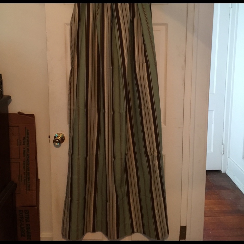 Green, tan & brown strip curtains