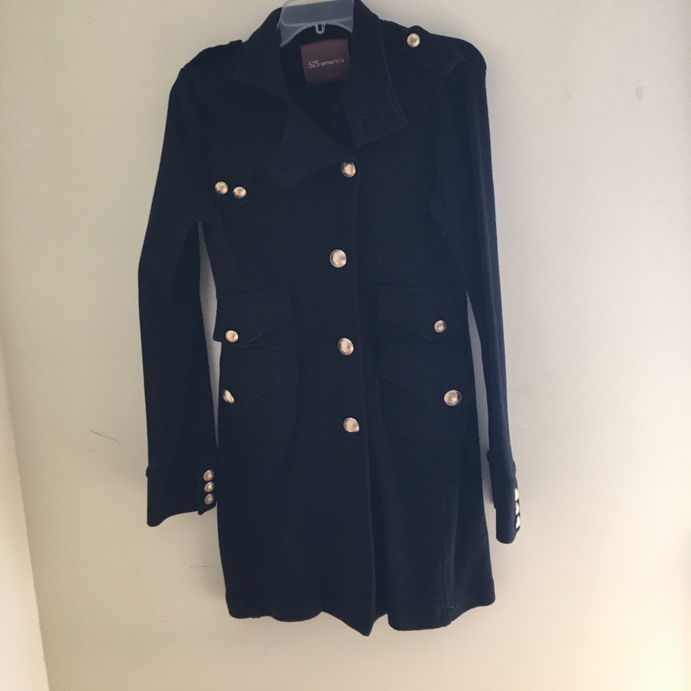 525 America long cotton black jacket w/gold button