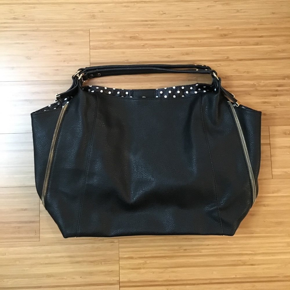 Black synthetic leather handbag
