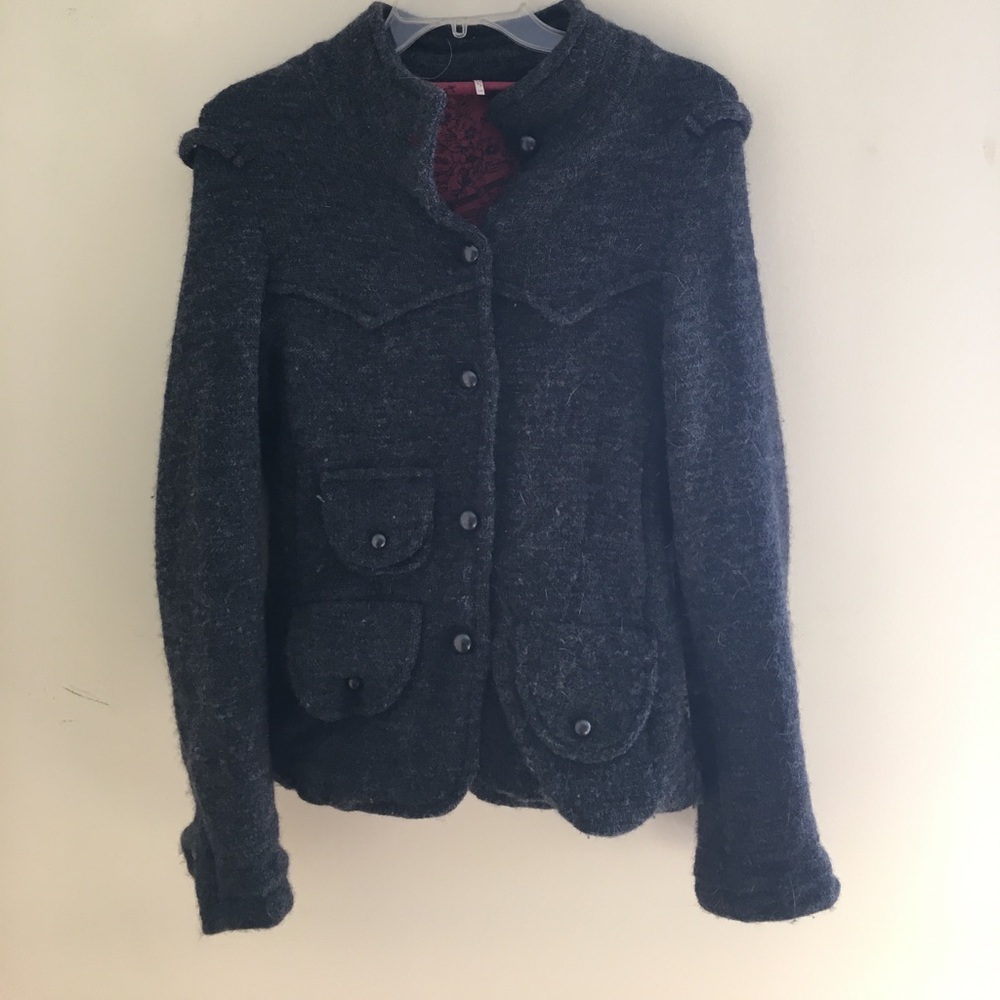 Free People grey wool jacket with patterned back!