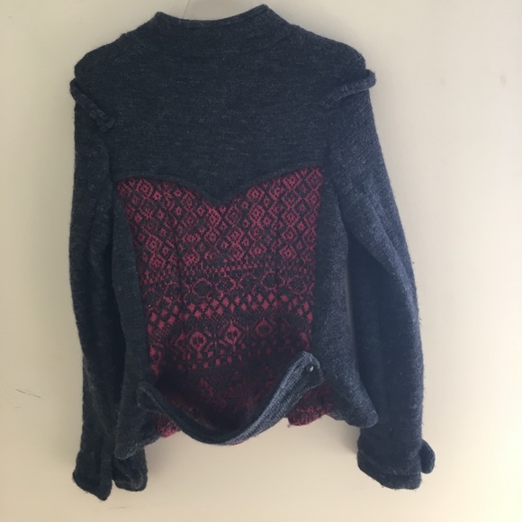 Free People grey wool jacket with patterned back! - Picture 3 of 4