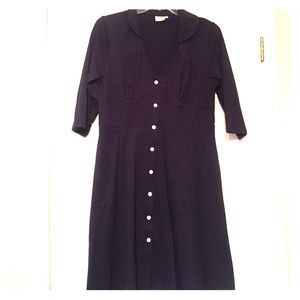 Knee length button front navy dress