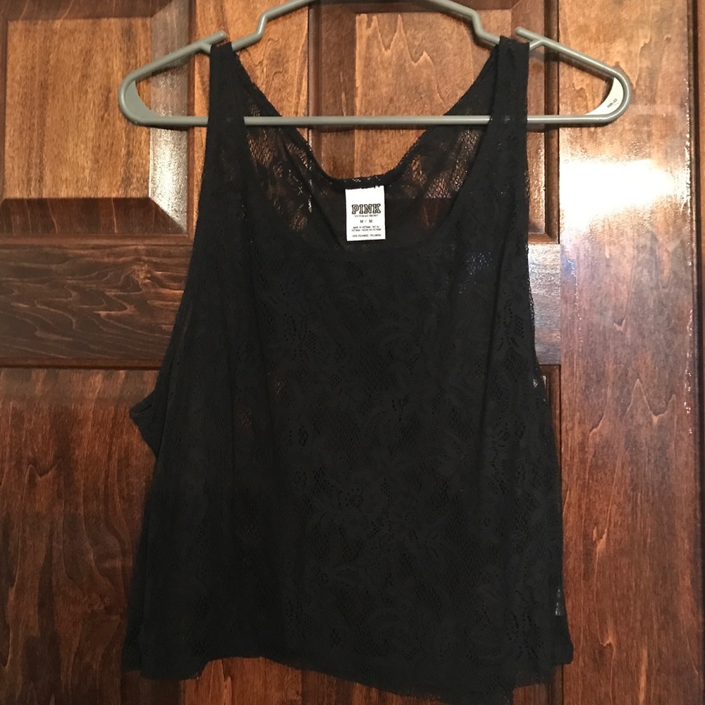 PINK size M black lace cropped Tank