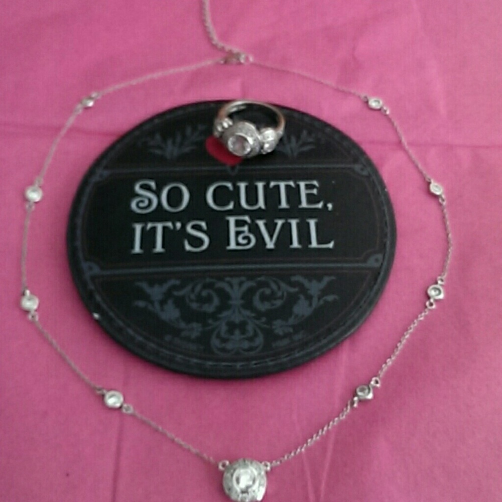 Sterling silver station necklace and ring set