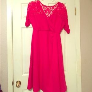 Adorable hot pink lace faux wrap kiyonna dress