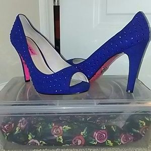 Betsey johnson royal blue jeweled heels