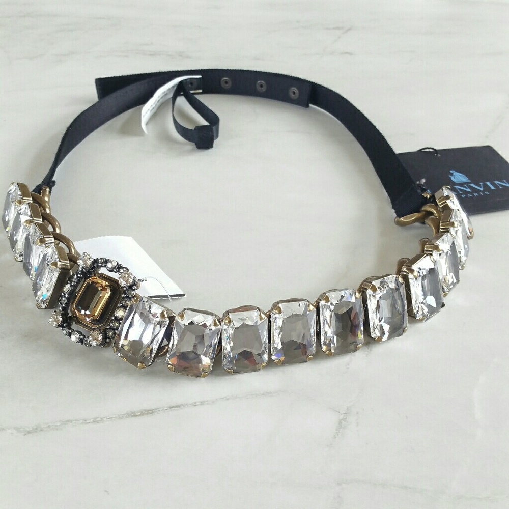 ♡HP♡ LANVIN crystal embellished crossgrain belt